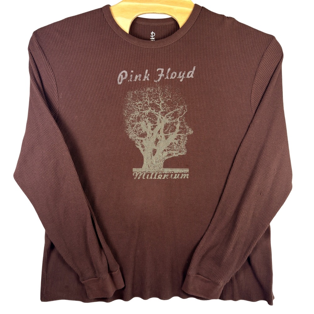 VINTAGE Pink Floyd Millennium Shirt Mens XXL Brown Waffle Thermal Graphic 2005